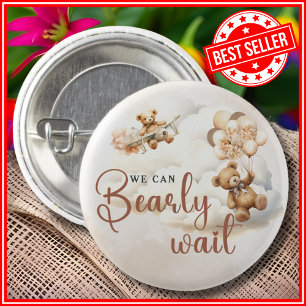We Can Bearly Wait Cub Brown Baby Shower 1 Inch Round Button
