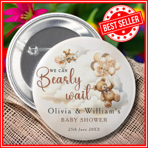 We Can Bearly Wait Cub Brown Baby Shower 2 Inch Round Button