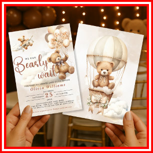 We Can Bearly Wait Cub Brown Baby Shower Invitation