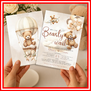 We Can Bearly Wait Cub Brown Baby Shower Invitation