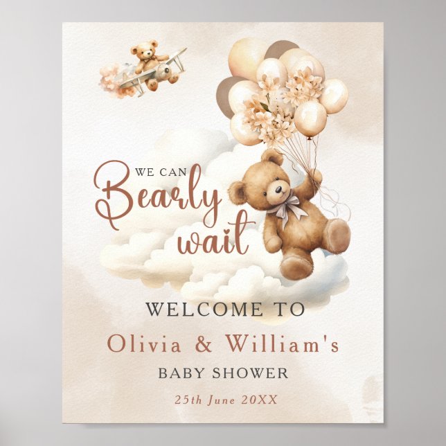 We Can Bearly Wait Cub Brown Baby Shower Poster (Front)