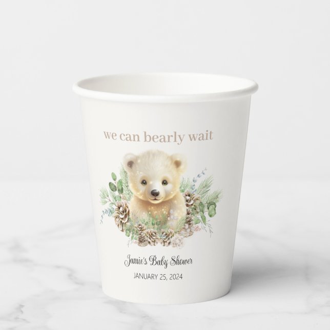 We Can Bearly Wait Cub Polar Bear Baby Shower Paper Cups (Back)