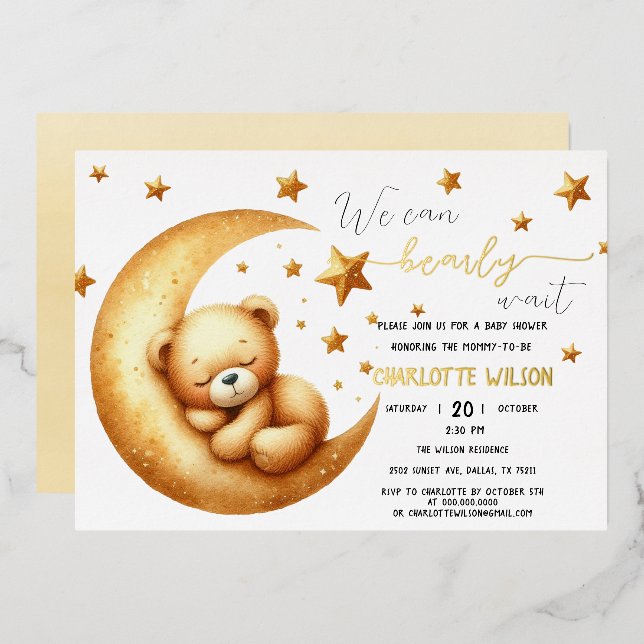 We Can Bearly Wait Cute Baby Bear Baby Shower (Front/Back)