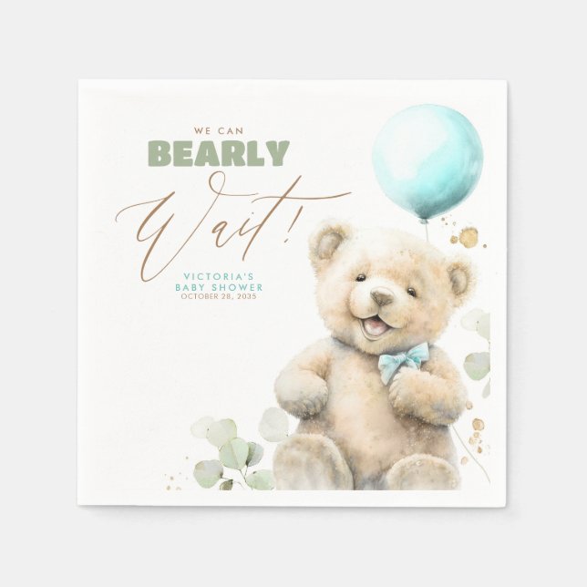 We Can Bearly Wait - Cute Baby Bear Baby Shower Napkin (Front)