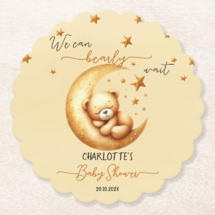We Can Bearly Wait Cute Baby Bear Baby Shower Paper Coaster