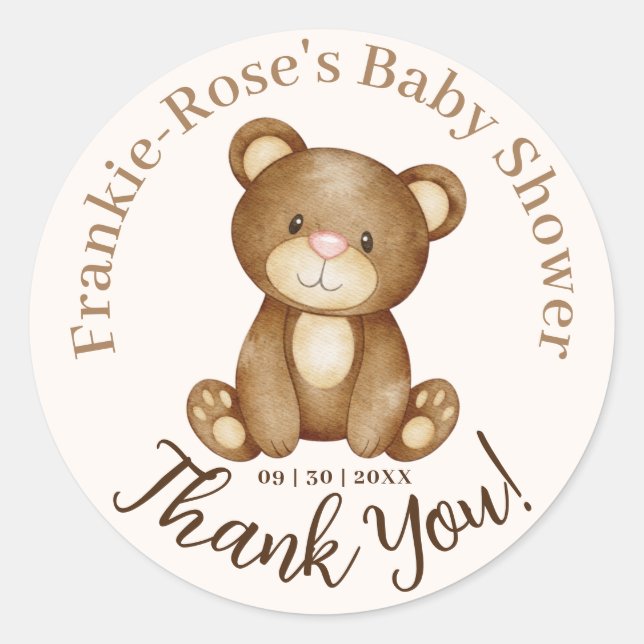 We can Bearly Wait! Cute Baby Shower Thank You Classic Round Sticker (Front)