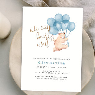 We Can Bearly Wait Cute Bear Balloon Baby Shower Invitation