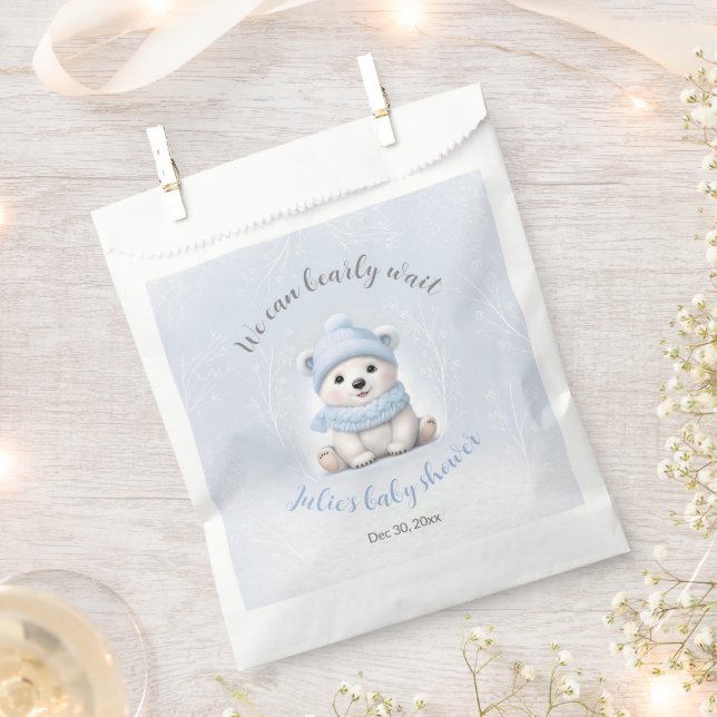 We Can Bearly Wait Cute Bear Blue Boy Baby Shower  Favour Bag (Clipped)