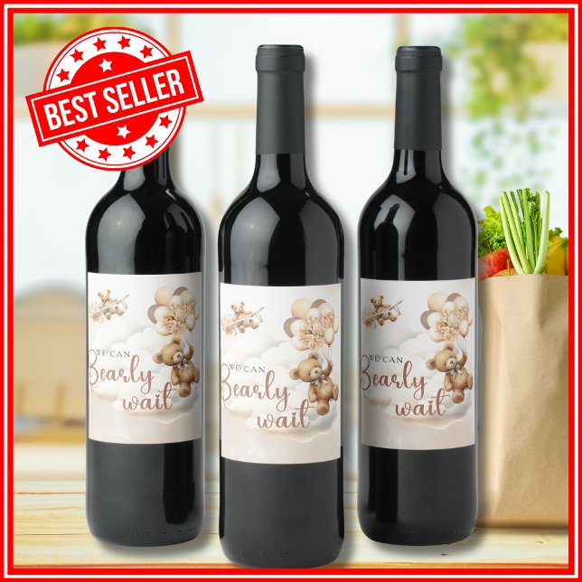 We Can Bearly Wait Cute Gender Neutral Baby Shower Wine Label (Creator Uploaded)
