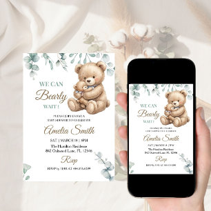 We Can Bearly Wait cute Mom Bear Baby shower Invitation