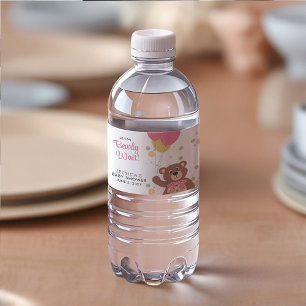We Can Bearly Wait Cute Pink Baby Shower Favours Water Bottle Label