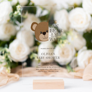We Can Bearly Wait Cute Teddy Bear Baby Shower Acrylic Invitations