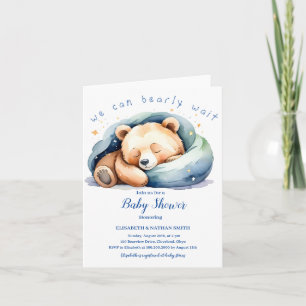 We Can Bearly Wait cute Teddy Bear Baby Shower Inv Invitation