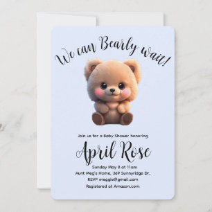 We can Bearly Wait cute teddy bear Baby Shower Invitation