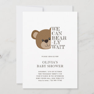We Can Bearly Wait Cute Teddy Bear Baby Shower Invitation