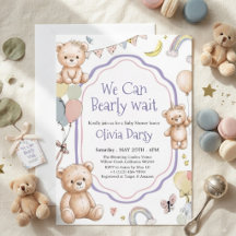 We Can Bearly Wait cute Teddy bear baby shower 