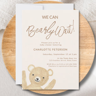 We Can Bearly Wait Cute Teddy Bear Baby Shower Invitation
