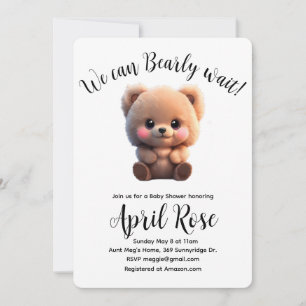 We can Bearly Wait cute teddy bear Baby Shower Invitation