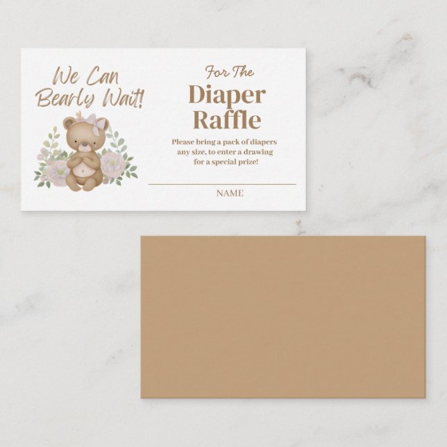 We Can Bearly Wait Diaper Raffle  Enclosure Card (Front/Back)