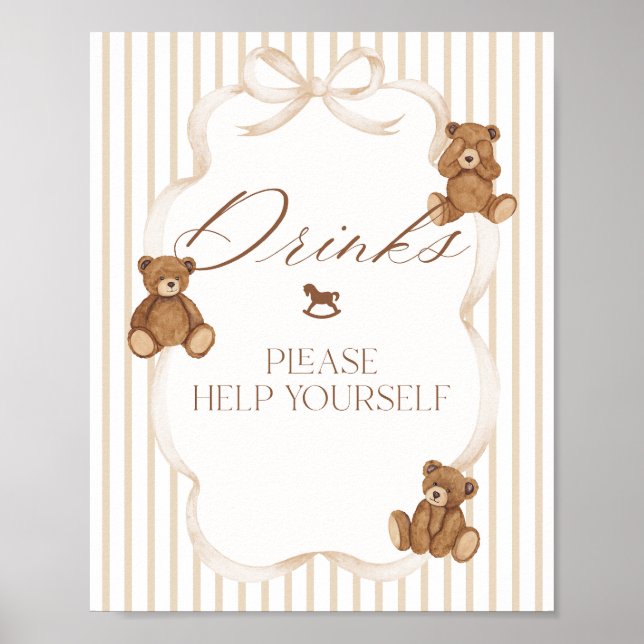We Can Bearly Wait Elegant Baby Shower drink bar Poster (Front)