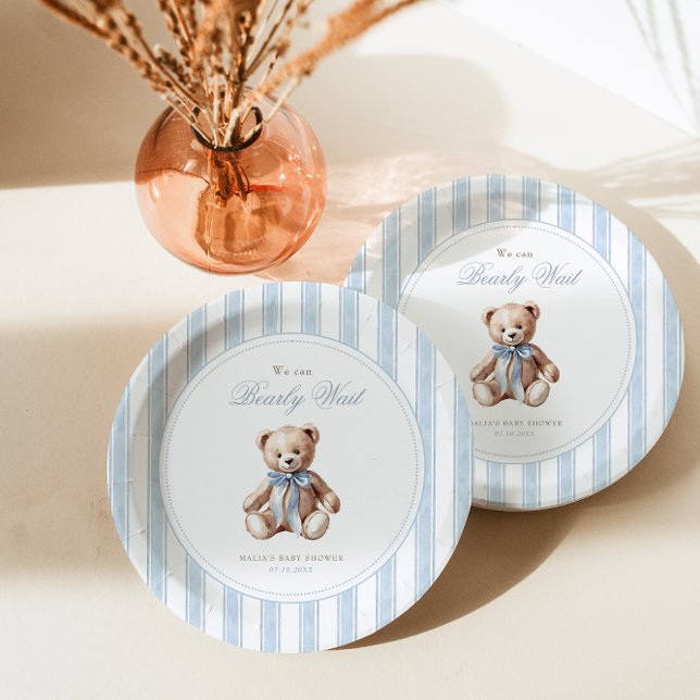 We Can Bearly Wait Elegant Baby Shower Paper Plate (Creator Uploaded)