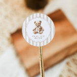 We Can Bearly Wait Elegant Baby Shower Sticker<br><div class="desc">A charming detail for favours,  envelopes,  or decor. This sticker features soft watercolor stripes,  a vintage teddy bear,  and elegant script — a sweet way to tie your baby shower theme together.</div>