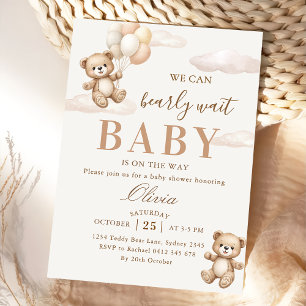 We Can Bearly Wait Elegant Teddy Baby Shower Invitation