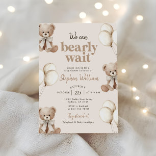 We Can Bearly Wait Elegant Teddy Bear Baby Shower Invitation
