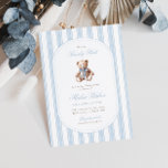 We Can Bearly Wait Elegant Teddy Bear Baby Shower Invitation<br><div class="desc">A sweet nod to tradition with a touch of timeless charm. This grandmillennial baby shower invitation features soft blue watercolor stripes,  a vintage-style teddy bear,  and elegant typography — perfect for celebrating a little gentleman on the way.</div>