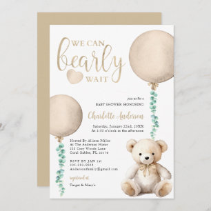 We Can Bearly Wait Eucalyptus Brown Baby Shower Invitation