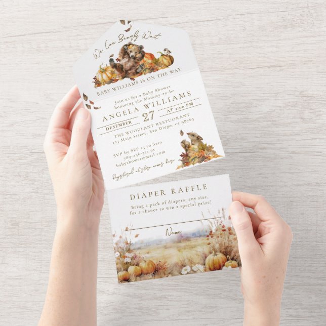 We Can Bearly Wait Fall Forest Baby Shower All In One Invitation (Tearaway)