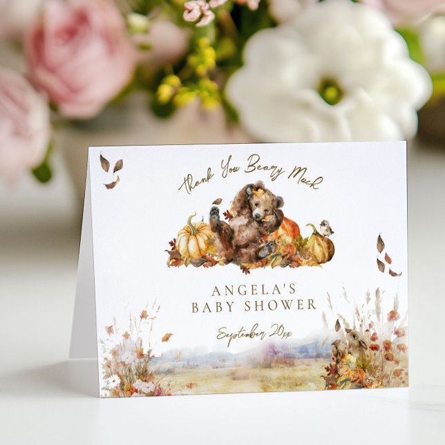 We Can Bearly Wait Fall Forest Baby Shower Thank You Card (Creator Uploaded)