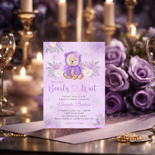 We can bearly wait  floral teddy bear baby shower  invitation