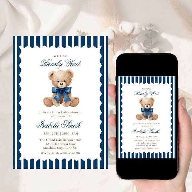 We Can Bearly Wait funny Teddy Bear Baby shower  Invitation (Creator Uploaded)