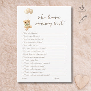 We Can Bearly Wait Game Who Knows Mommy Best Card