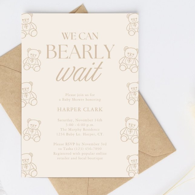 We Can Bearly Wait Gender Neutral Baby Shower Invitation (Creator Uploaded)