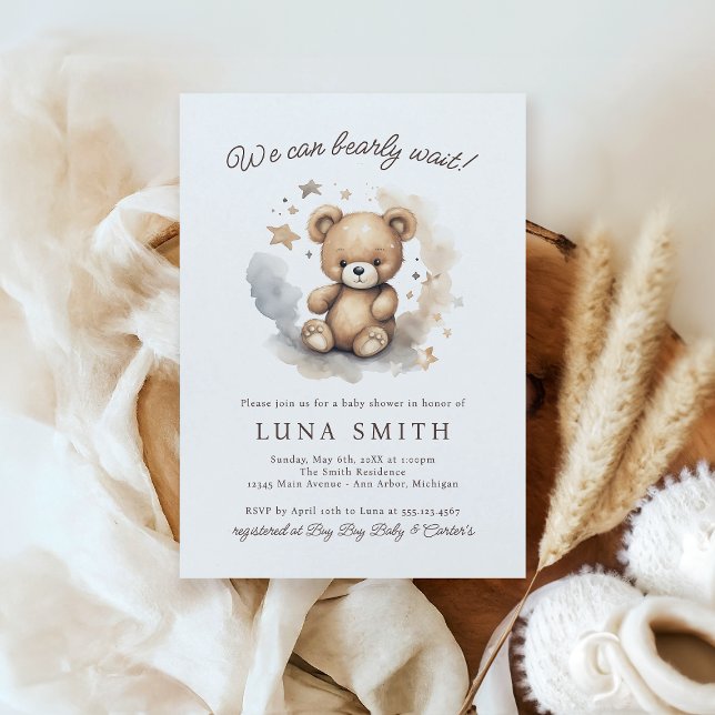 We Can Bearly Wait Gender Neutral Baby Shower Invitation (Creator Uploaded)