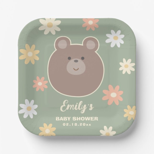 We Can Bearly Wait Gender Neutral Baby Shower Paper Plate (Front)