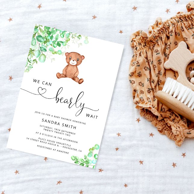 We can bearly wait gender neutral bear baby shower invitation (Creator Uploaded)