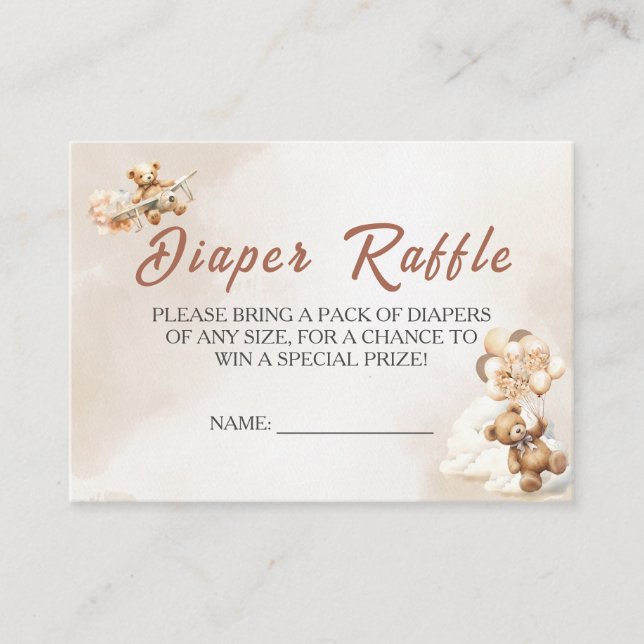We Can Bearly Wait Gender Neutral DIAPER RAFFLE Enclosure Card (Front)