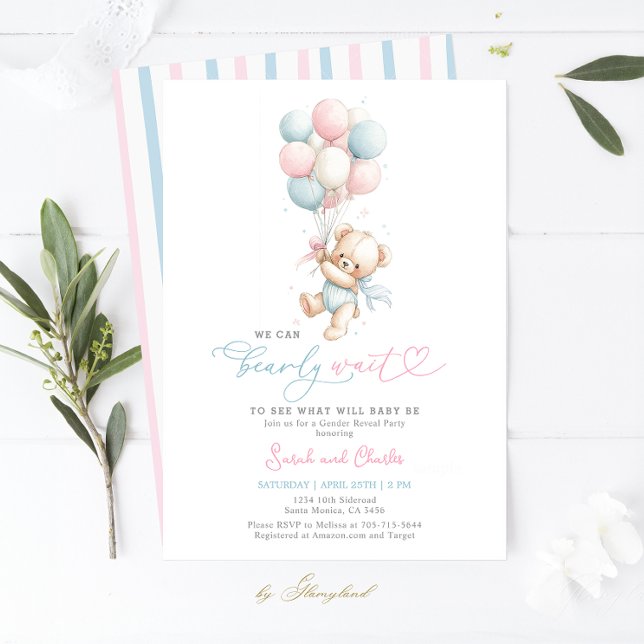 We Can Bearly Wait Gender Reveal Baby Shower  Invitation (Creator Uploaded)