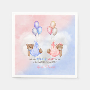 We Can Bearly Wait Gender Reveal Bears Pink Blue Napkin