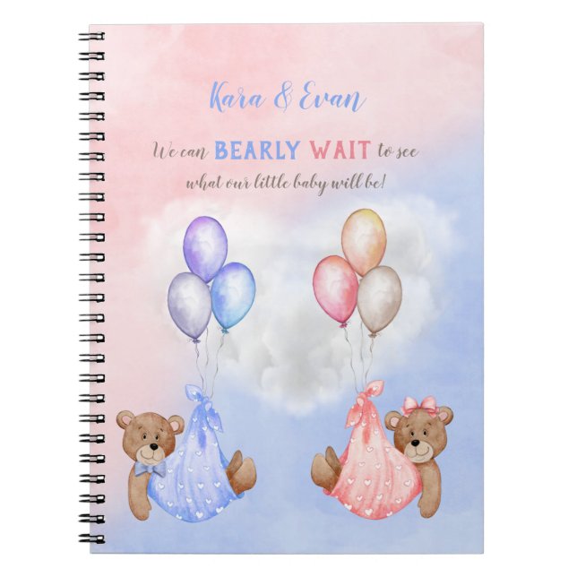 We Can Bearly Wait Gender Reveal Bears Pink Blue Notebook (Front)