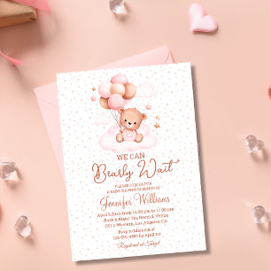 we can bearly wait, girl baby shower brown invitation