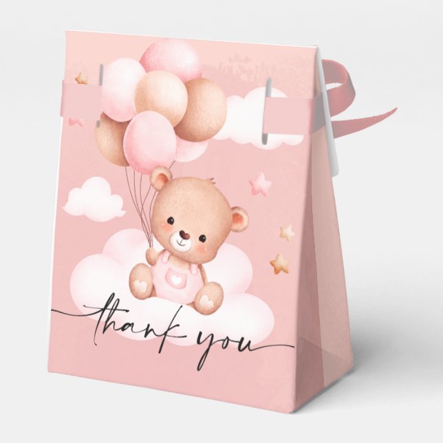 We can Bearly Wait Girl Baby Shower  Favor Box (Back Side)
