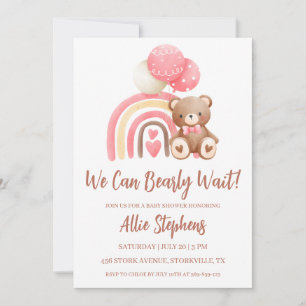 We Can Bearly Wait Girl Baby Shower Invitation