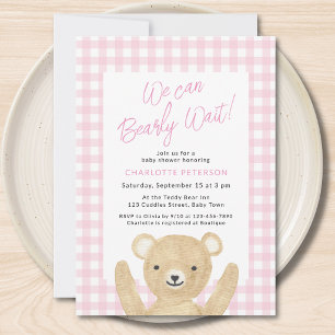 We Can Bearly Wait Girl Baby Shower  Invitation
