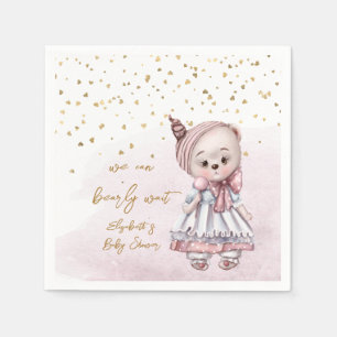 We Can Bearly Wait Girl Baby Shower Napkin