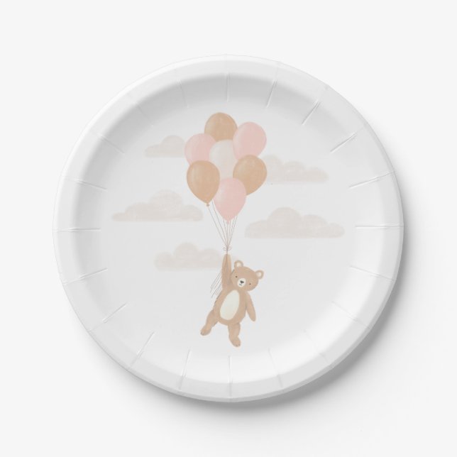We Can Bearly Wait Girl Baby Shower Paper Plate (Front)