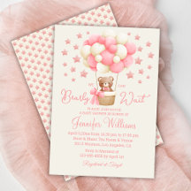 we can bearly wait, girl baby shower pink stars